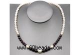 CFN103 potato white freshwater pearl & garnet necklace, 16 - 24 inches