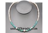 CFN107 potato white freshwater pearl & amazonite necklace, 16 - 24 inches