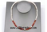 CFN114 potato white freshwater pearl & fire agate necklace, 16 - 24 inches