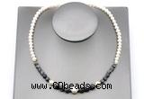 CFN124 potato white freshwater pearl & black labradorite necklace, 16 - 24 inches