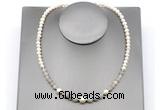 CFN125 potato white freshwater pearl & grey banded agate necklace, 16 - 24 inches