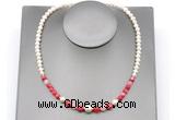 CFN126 potato white freshwater pearl & red banded agate necklace, 16 - 24 inches