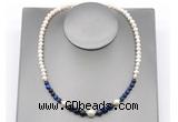 CFN130 potato white freshwater pearl & blue tiger eye necklace, 16 - 24 inches