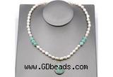 CFN153 baroque white freshwater pearl & amazonite necklace with pendant