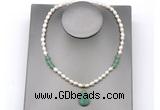 CFN156 baroque white freshwater pearl & green aventurine necklace with pendant