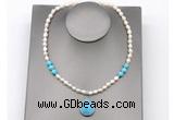 CFN157 baroque white freshwater pearl & turquoise necklace with pendant