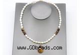 CFN158 baroque white freshwater pearl & yellow tiger eye necklace with pendant