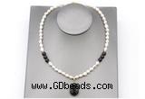 CFN160 baroque white freshwater pearl & smoky quartz necklace with pendant