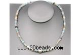 CFN199 4*6mm faceted rondelle amazonite & potato white freshwater pearl necklace