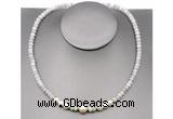 CFN204 4*6mm faceted rondelle white crazy lace agate & potato white freshwater pearl necklace