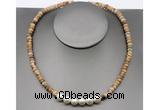 CFN209 4*6mm faceted rondelle picture jasper & potato white freshwater pearl necklace