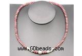 CFN211 4*6mm faceted rondelle pink wooden jasper & potato white freshwater pearl necklace