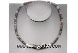 CFN213 4*6mm faceted rondelle African bloodstone & potato white freshwater pearl necklace