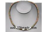 CFN215 4*6mm faceted rondelle unakite & potato white freshwater pearl necklace