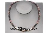 CFN216 4*6mm faceted rondelle rhodonite & potato white freshwater pearl necklace