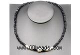 CFN219 4*6mm faceted rondelle black labradorite & potato white freshwater pearl necklace