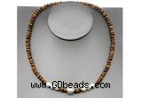 CFN222 4*6mm faceted rondelle yellow tiger eye & potato white freshwater pearl necklace