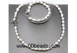 CFN27 8mm - 9mm baroque white freshwater pearl jewelry set, 16 - 54 inches