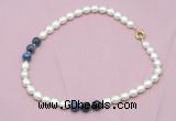 CFN316 9 - 10mm rice white freshwater pearl & sodalite necklace wholesale