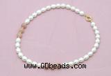 CFN336 9 - 10mm rice white freshwater pearl & moonstone necklace wholesale