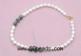 CFN349 9 - 10mm rice white freshwater pearl & African turquoise necklace wholesale