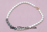 CFN418 9 - 10mm rice white freshwater pearl & labradorite necklace