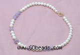 CFN501 Potato white freshwater pearl & lavender amethyst necklace, 16 - 24 inches