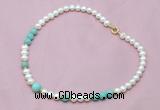 CFN505 Potato white freshwater pearl & amazonite necklace, 16 - 24 inches