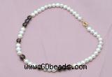 CFN516 9mm - 10mm potato white freshwater pearl & smoky quartz necklace