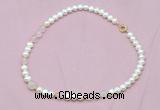 CFN517 9mm - 10mm potato white freshwater pearl & rose quartz necklace