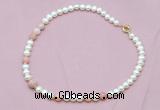 CFN518 9mm - 10mm potato white freshwater pearl & pink opal necklace