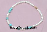 CFN519 9mm - 10mm potato white freshwater pearl & blue howlite necklace