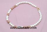 CFN536 9mm - 10mm potato white freshwater pearl & moonstone necklace