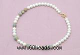 CFN557 9mm - 10mm potato white freshwater pearl & serpentine jasper necklace