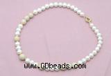 CFN559 9mm - 10mm potato white freshwater pearl & white fossil jasper necklace