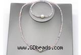 CFN608 4mm faceted round morganite & potato white freshwater pearl jewelry set