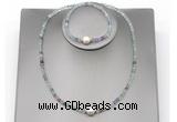 CFN609 4mm faceted round fluorite & potato white freshwater pearl jewelry set