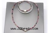 CFN610 4mm faceted round tourmaline & potato white freshwater pearl jewelry set