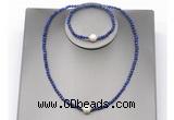 CFN618 4mm faceted round lapis lazuli & potato white freshwater pearl jewelry set