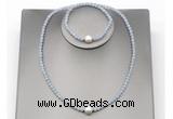 CFN619 4mm faceted round blue angel skin & potato white freshwater pearl jewelry set