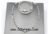 CFN620 4mm faceted round amazonite & potato white freshwater pearl jewelry set