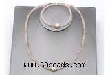 CFN621 4mm faceted round pink aventurine & potato white freshwater pearl jewelry set