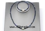 CFN644 4mm faceted round dumortierite & potato white freshwater pearl jewelry set