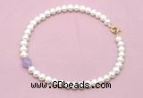 CFN701 9mm - 10mm potato white freshwater pearl & lavender amethyst necklace