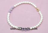 CFN702 9mm - 10mm potato white freshwater pearl & lavender amethyst necklace