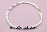 CFN703 9mm - 10mm potato white freshwater pearl & lavender amethyst necklace