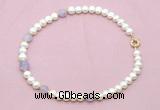 CFN704 9mm - 10mm potato white freshwater pearl & lavender amethyst necklace