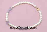 CFN706 9mm - 10mm potato white freshwater pearl & lavender amethyst necklace