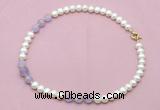 CFN708 9mm - 10mm potato white freshwater pearl & lavender amethyst necklace