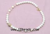 CFN711 9mm - 10mm potato white freshwater pearl & rose quartz necklace